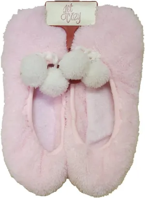 Get Cozy Slipper with Faux Fur Pom -Poms Fresh Pink (9-10Large)