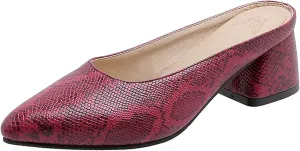 Gicoiz Snakeskin Mule Women Pointed Toe Block Heel Slipper