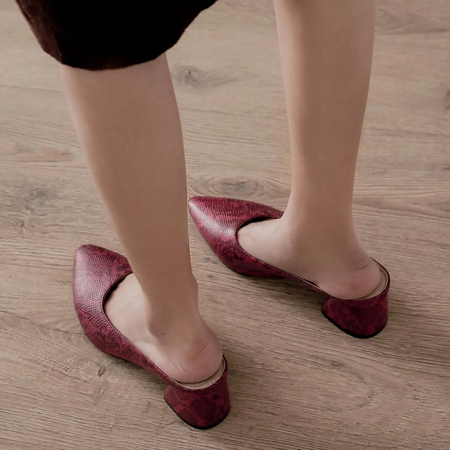 Gicoiz Snakeskin Mule Women Pointed Toe Block Heel Slipper