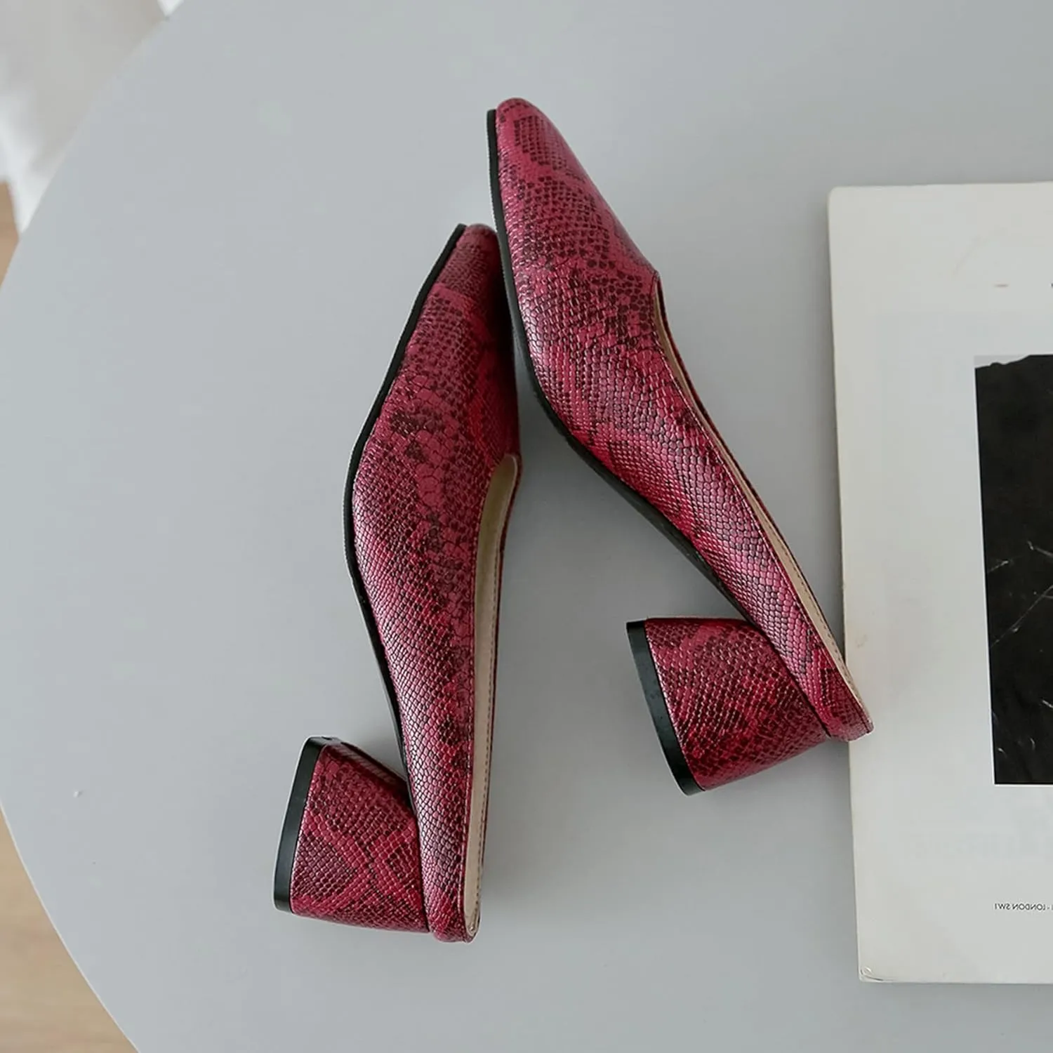 Gicoiz Snakeskin Mule Women Pointed Toe Block Heel Slipper