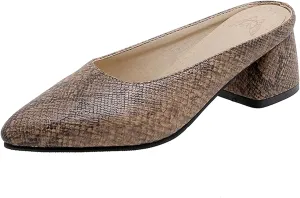 Gicoiz Snakeskin Mule Women Pointed Toe Block Heel Slipper