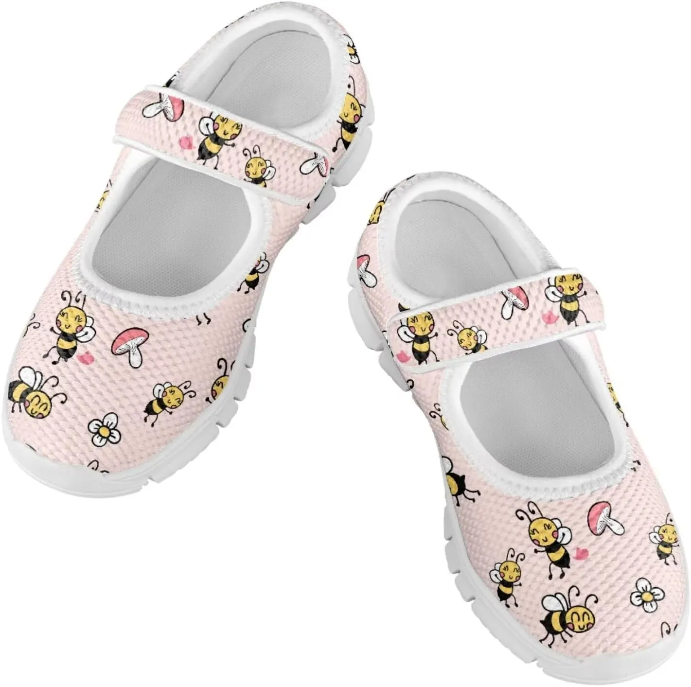 Girls Mary Jane Shoes Honey Bee Mesh Shoes Laceless Ladybug Athletic Low Cut Sneakers with Magic Sticker Slip On Casual Dress Clothes Shoe