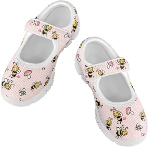 Girls Mary Jane Shoes Honey Bee Mesh Shoes Laceless Ladybug Athletic Low Cut Sneakers with Magic Sticker Slip On Casual Dress Clothes Shoe