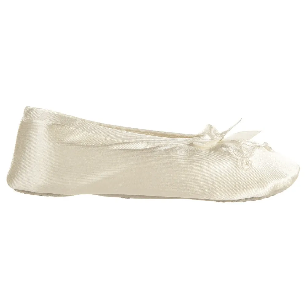 Girl’s Satin Pearl Ballerina Slippers