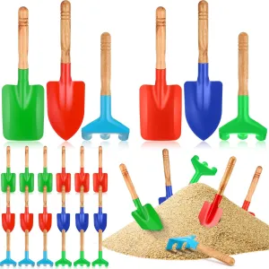Gisafai 24 Pcs Kids Gardening Tools Set Metal Kids Garden Tools with Sturdy Wooden Handle Safe Toddler Gardening Set Kids Shovel and Rake Set for Beach Camping Outdoor Digging Sand Play