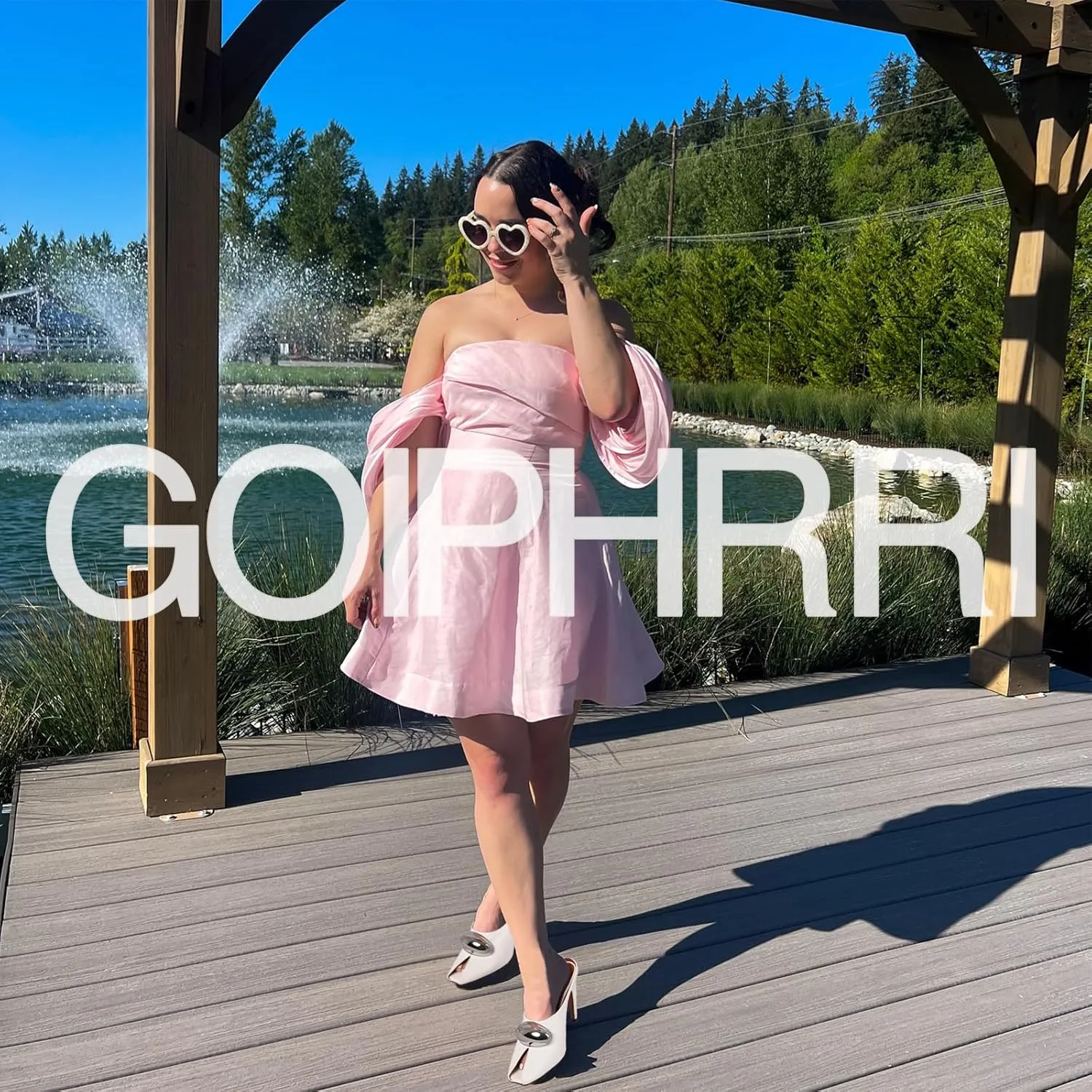 Goiphrri Stiletto Heels for Women Peep Toe Pull on Heeled Mules Kitten heel Mule Sandals Solid Pointed Toe Pumps High Heeled Sandals for Women