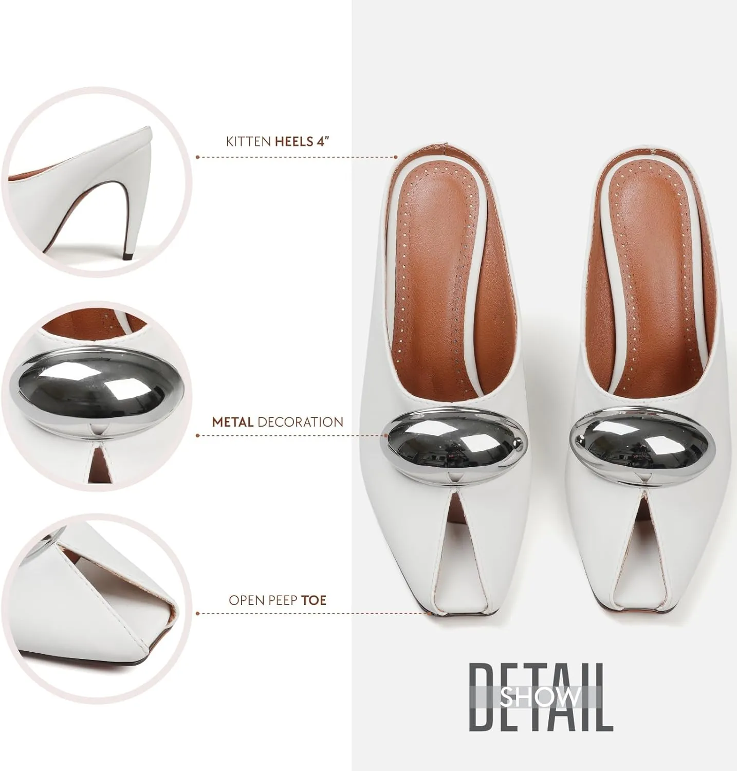 Goiphrri Stiletto Heels for Women Peep Toe Pull on Heeled Mules Kitten heel Mule Sandals Solid Pointed Toe Pumps High Heeled Sandals for Women