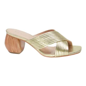 Gold Slip On Mule Heeled Sandal