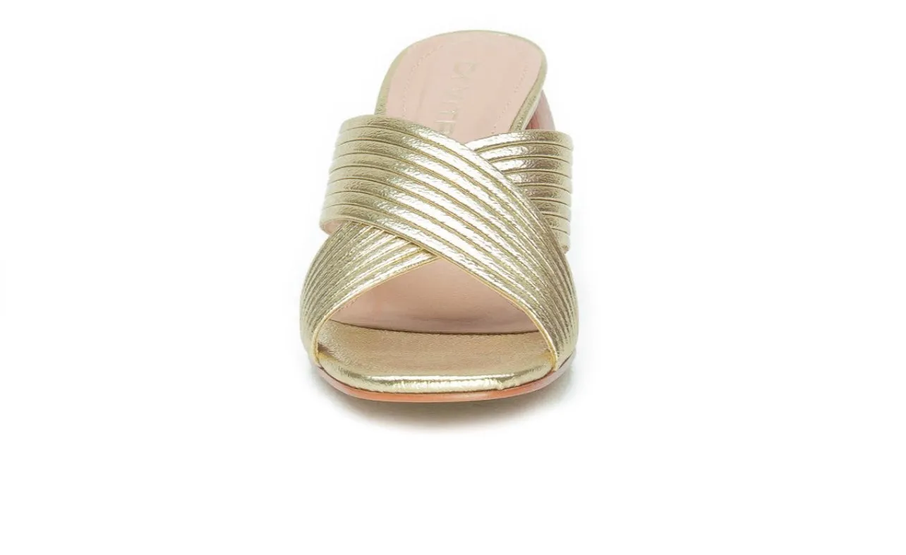 Gold Slip On Mule Heeled Sandal