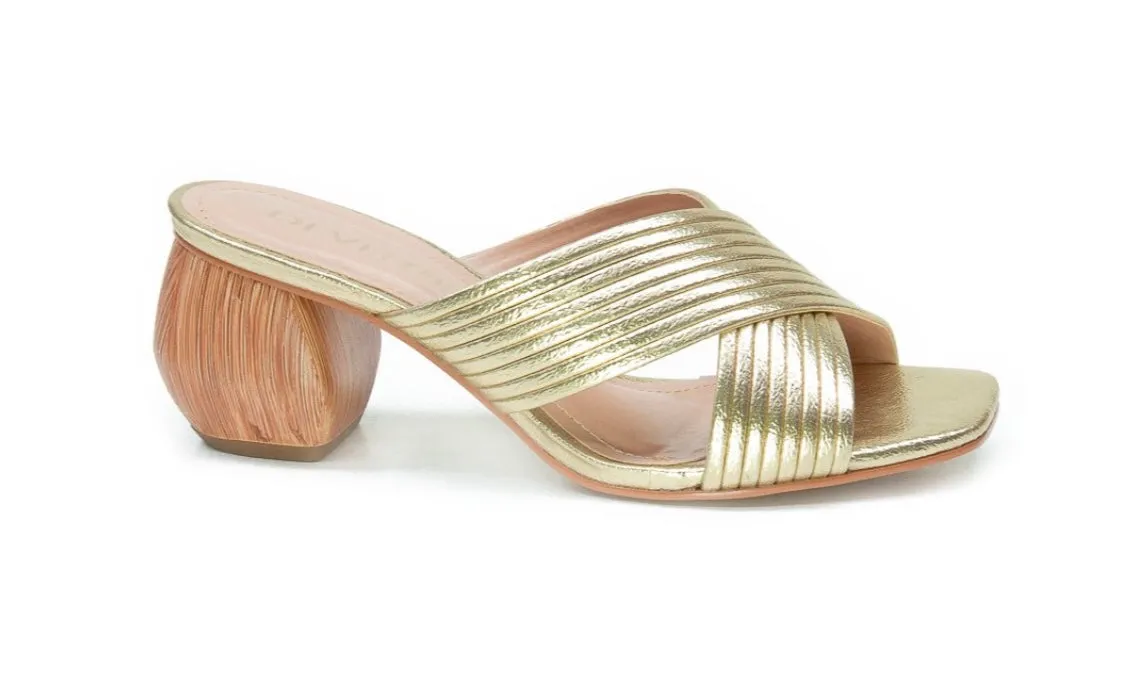 Gold Slip On Mule Heeled Sandal