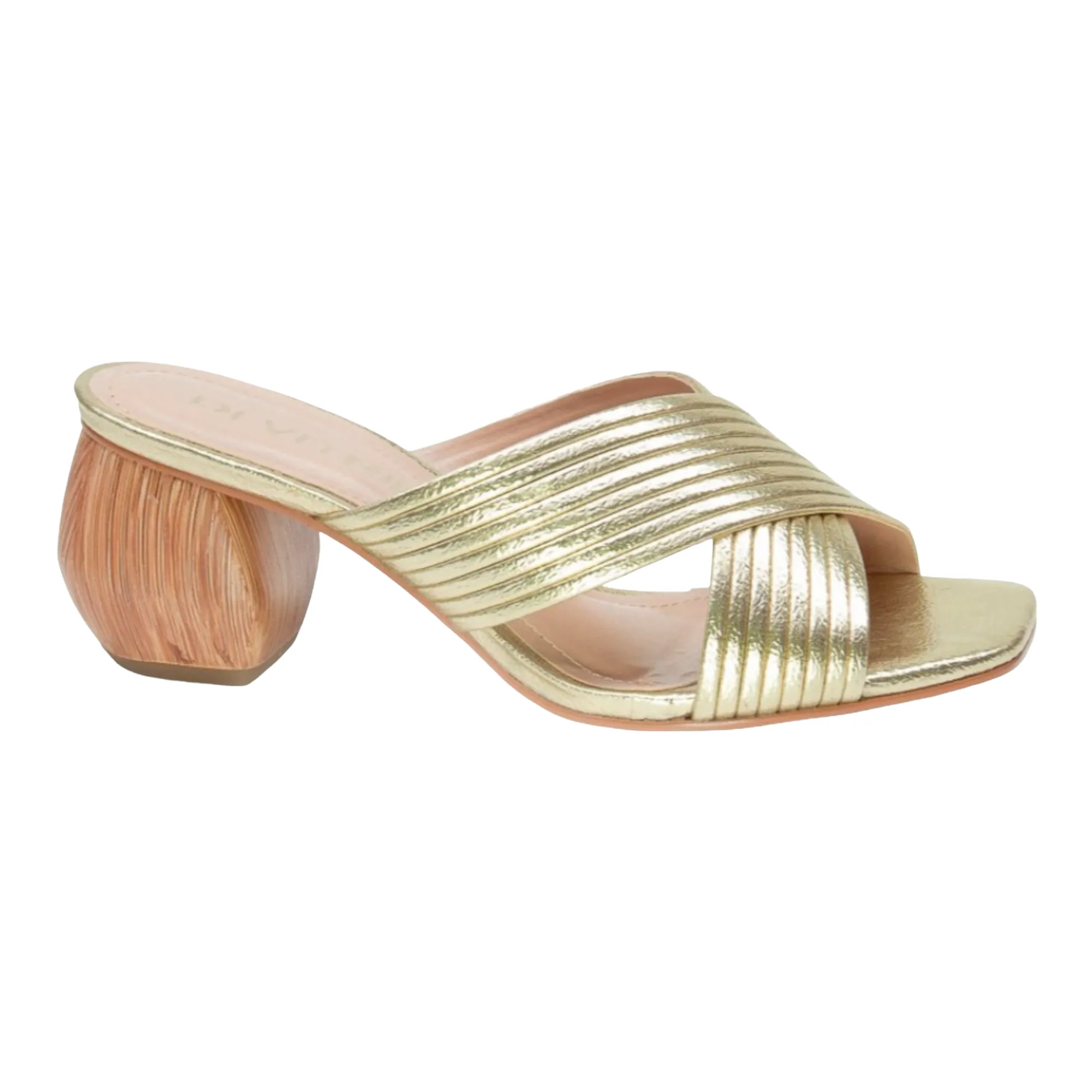 Gold Slip On Mule Heeled Sandal