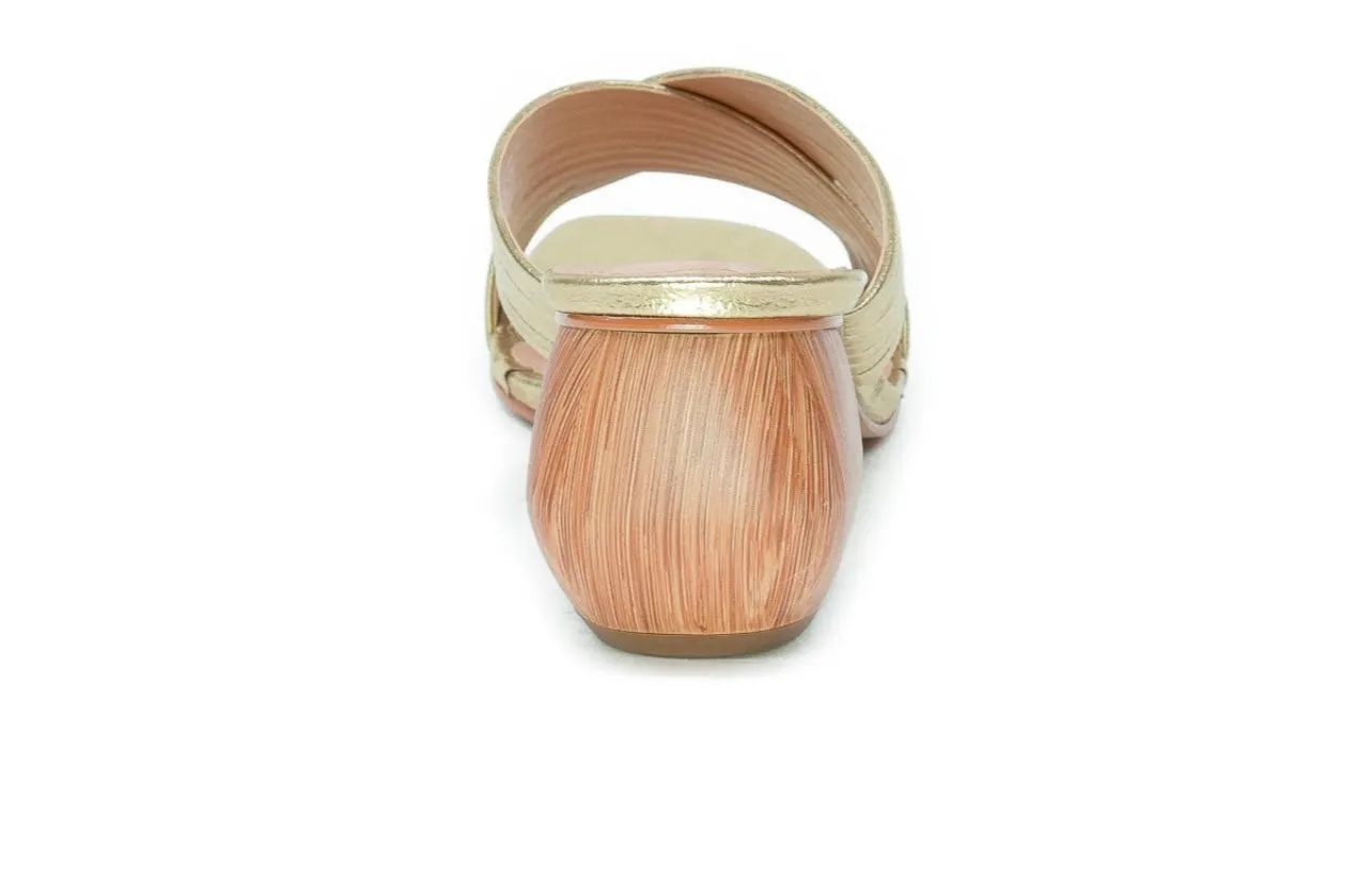 Gold Slip On Mule Heeled Sandal
