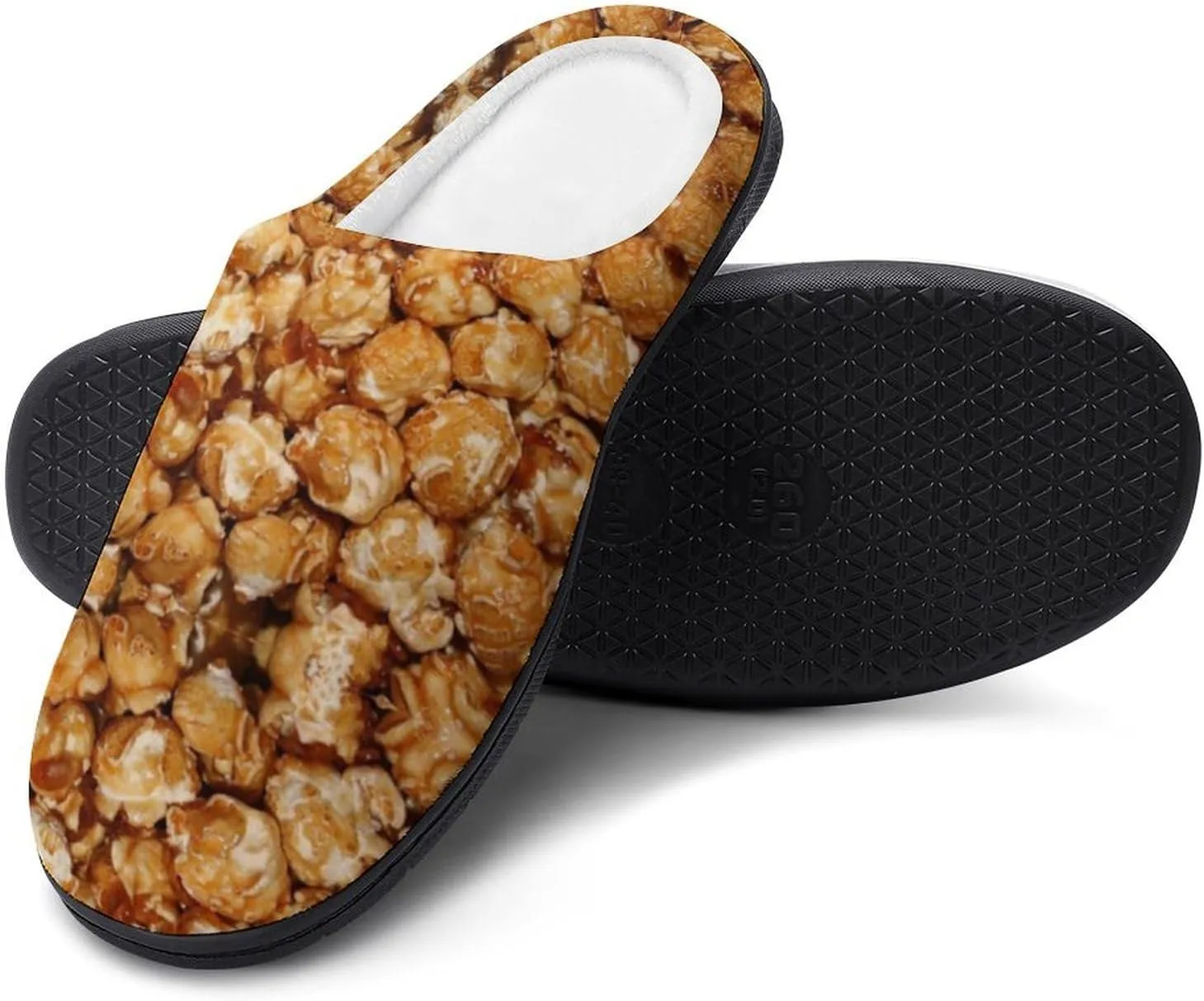Golden Caramel Popcorn Pattern Slippers for Women Girls Warm Plush Indoor Outdoor Shoes Non Slip