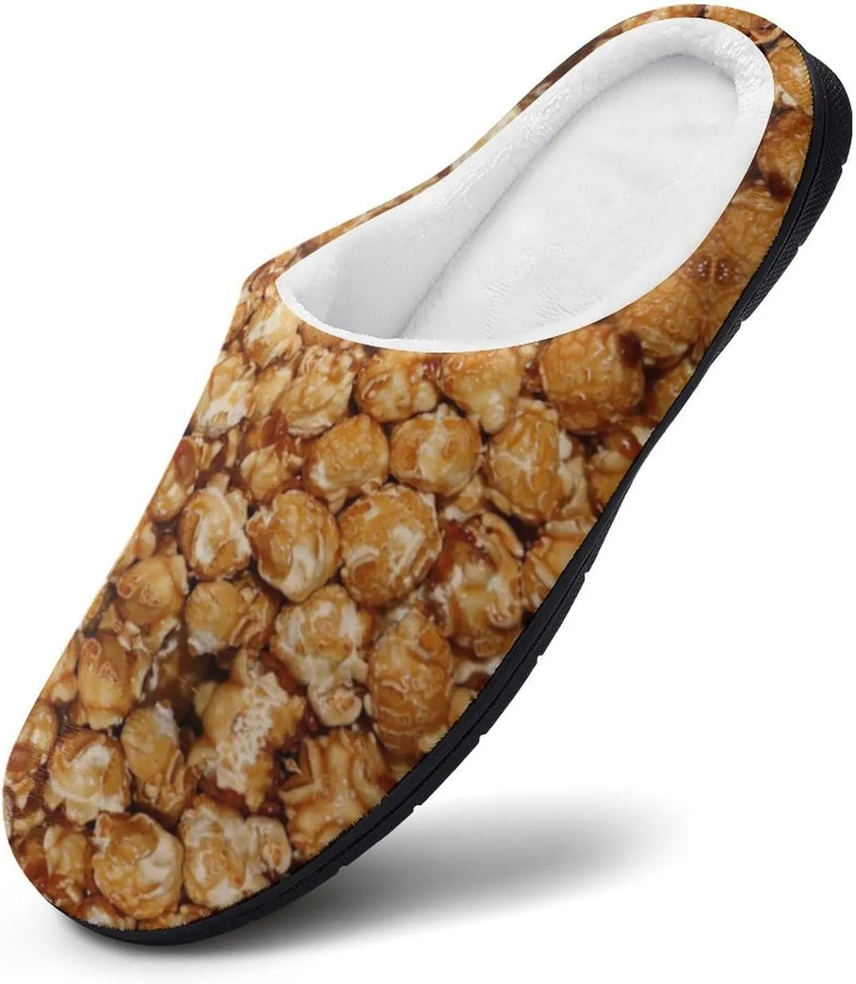 Golden Caramel Popcorn Pattern Slippers for Women Girls Warm Plush Indoor Outdoor Shoes Non Slip