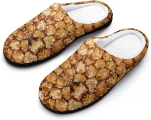 Golden Caramel Popcorn Pattern Slippers for Women Girls Warm Plush Indoor Outdoor Shoes Non Slip