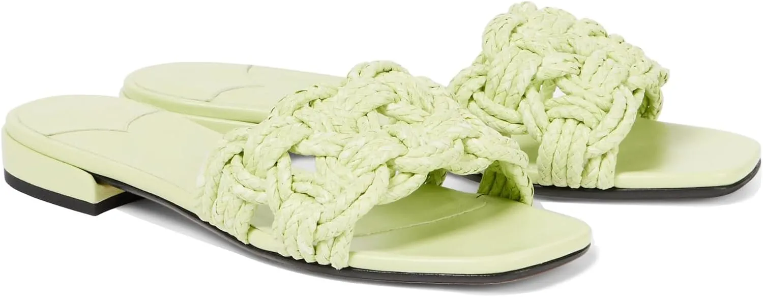 Goolita Summer Woven Raffia Flat Sandals For Women Square Open Toe Slip On Slippers Braided Comfortable Casual Beach Slide Sandals