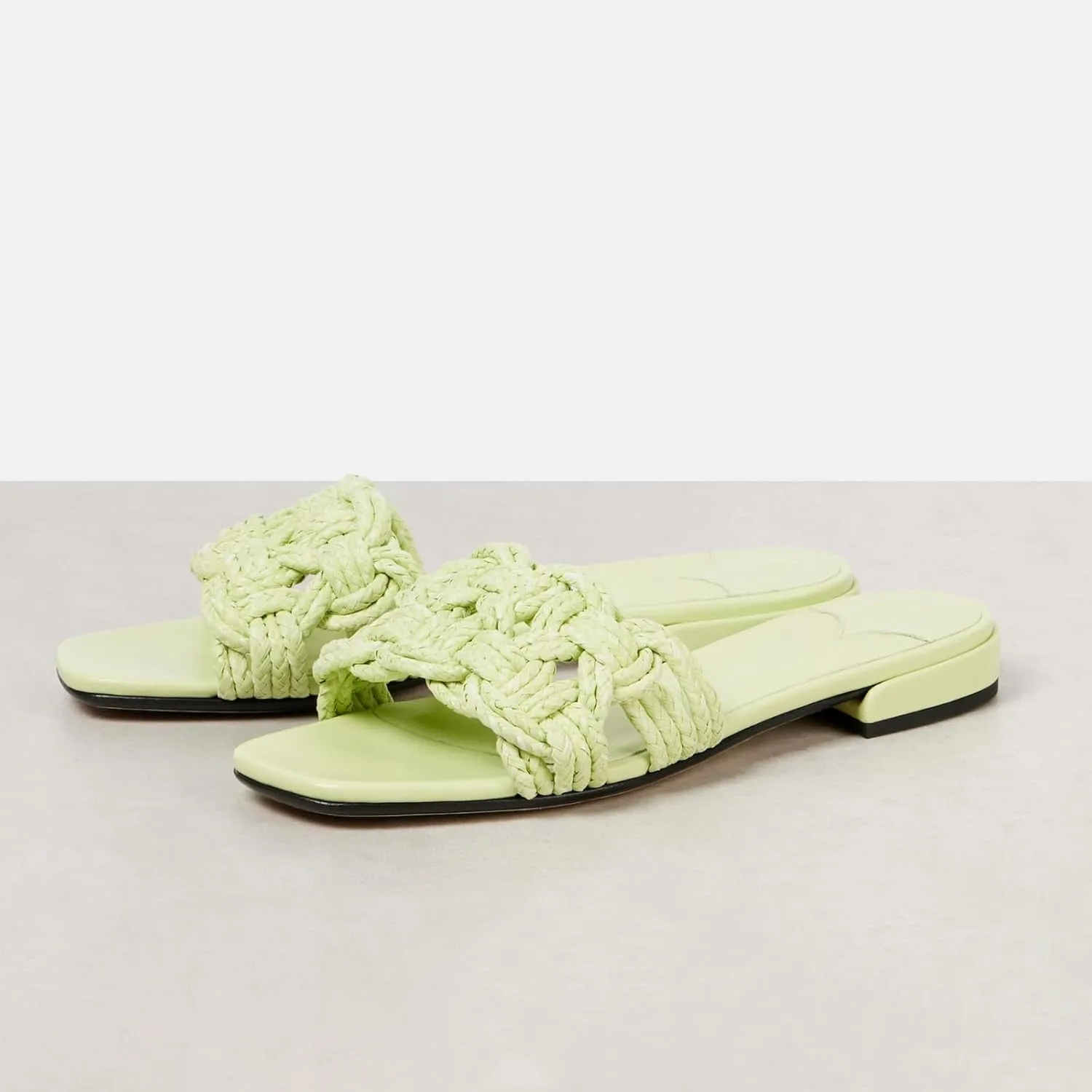 Goolita Summer Woven Raffia Flat Sandals For Women Square Open Toe Slip On Slippers Braided Comfortable Casual Beach Slide Sandals