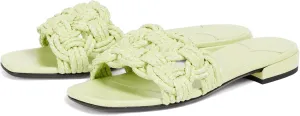 Goolita Summer Woven Raffia Flat Sandals For Women Square Open Toe Slip On Slippers Braided Comfortable Casual Beach Slide Sandals
