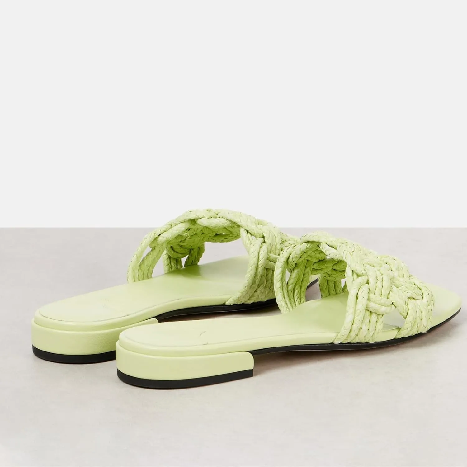 Goolita Summer Woven Raffia Flat Sandals For Women Square Open Toe Slip On Slippers Braided Comfortable Casual Beach Slide Sandals