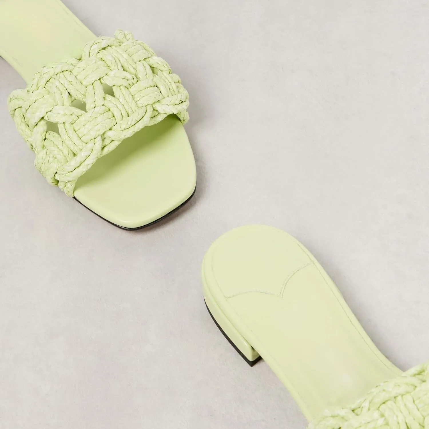Goolita Summer Woven Raffia Flat Sandals For Women Square Open Toe Slip On Slippers Braided Comfortable Casual Beach Slide Sandals