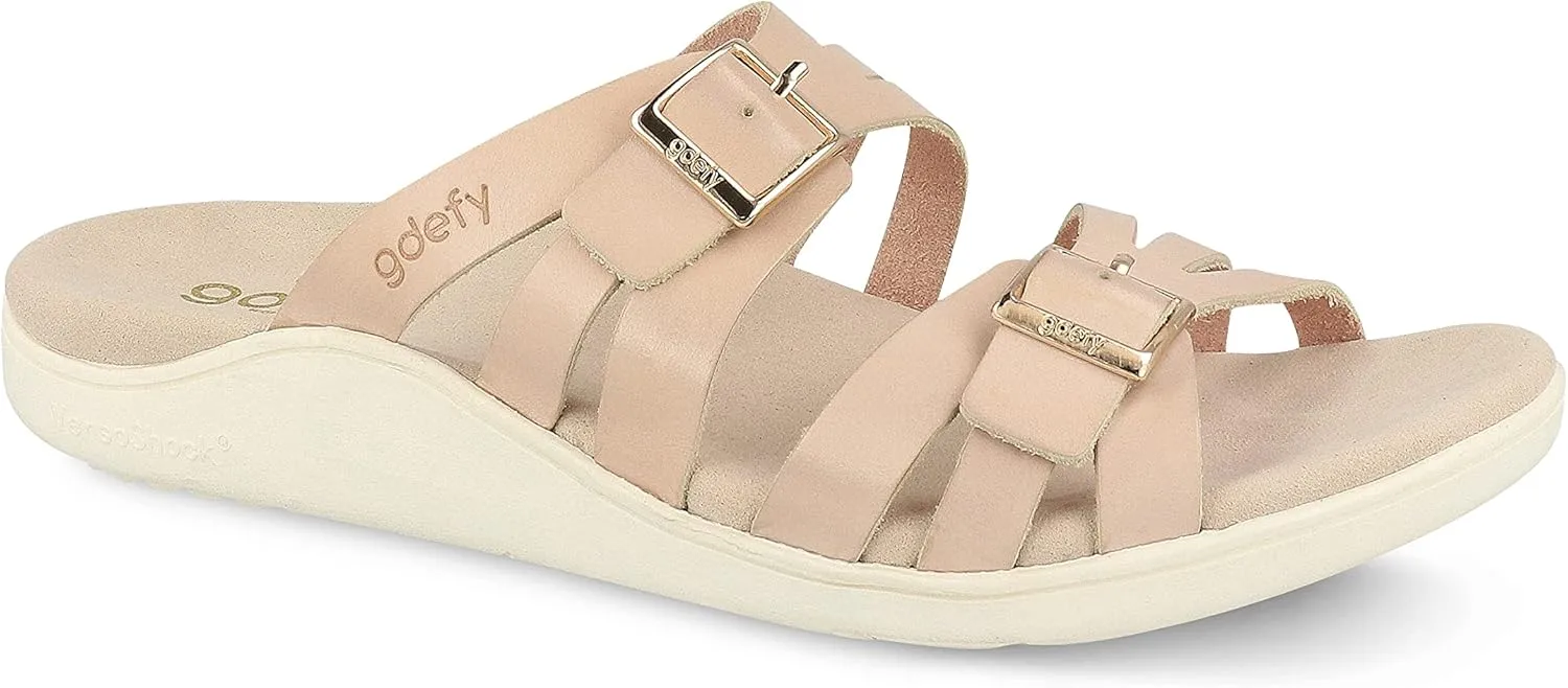 Gravity Defyer Women's GDEFY Ortal Leather Strappy Fashion Sandal - VersoShock Proven Performance Orthotic Slides