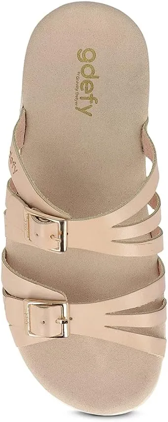 Gravity Defyer Women's GDEFY Ortal Leather Strappy Fashion Sandal - VersoShock Proven Performance Orthotic Slides