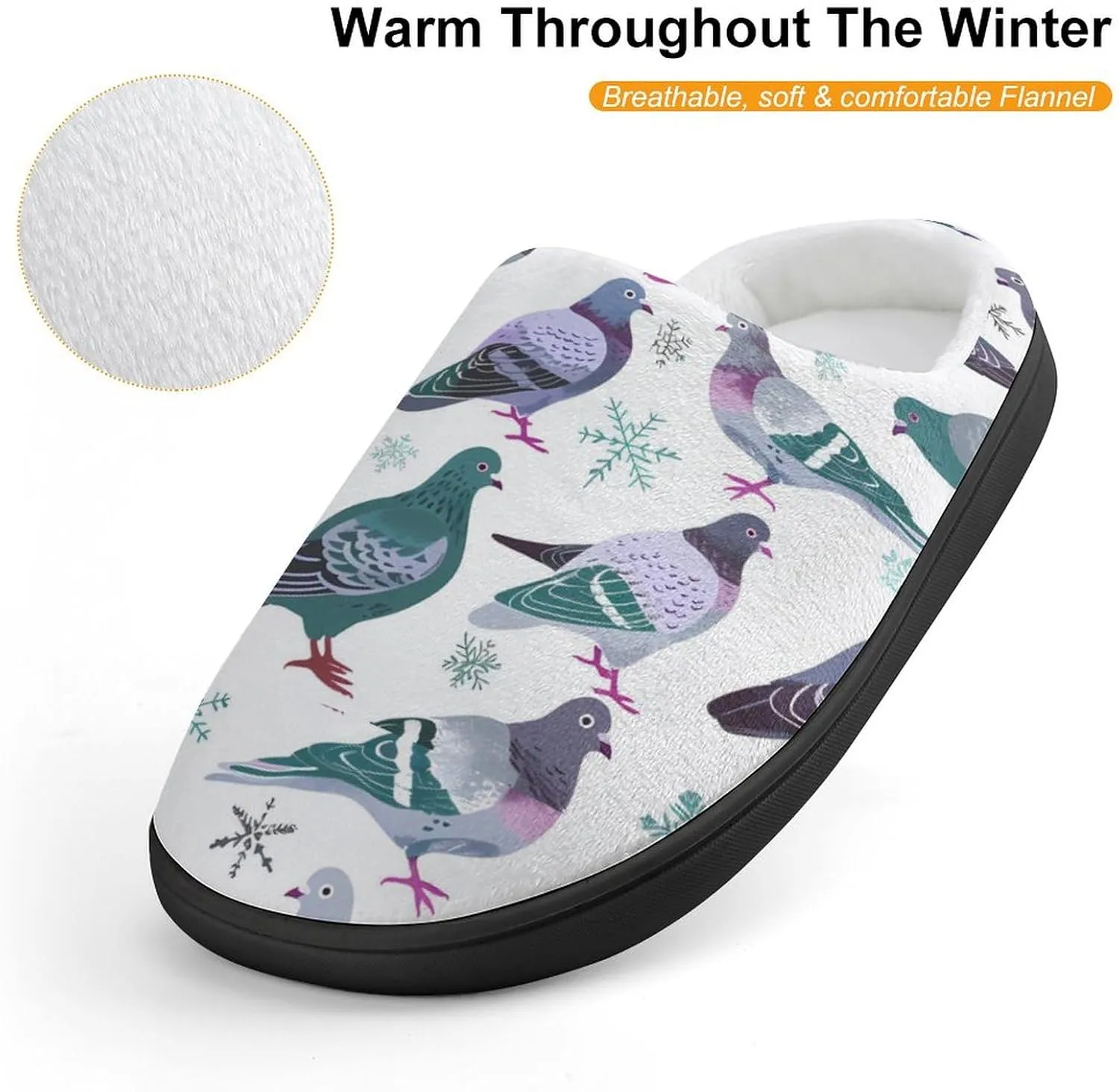 Grey Pigeons Cute Cotton Slippers Anti-slip House Shoe Slipper Indoor Outdoor