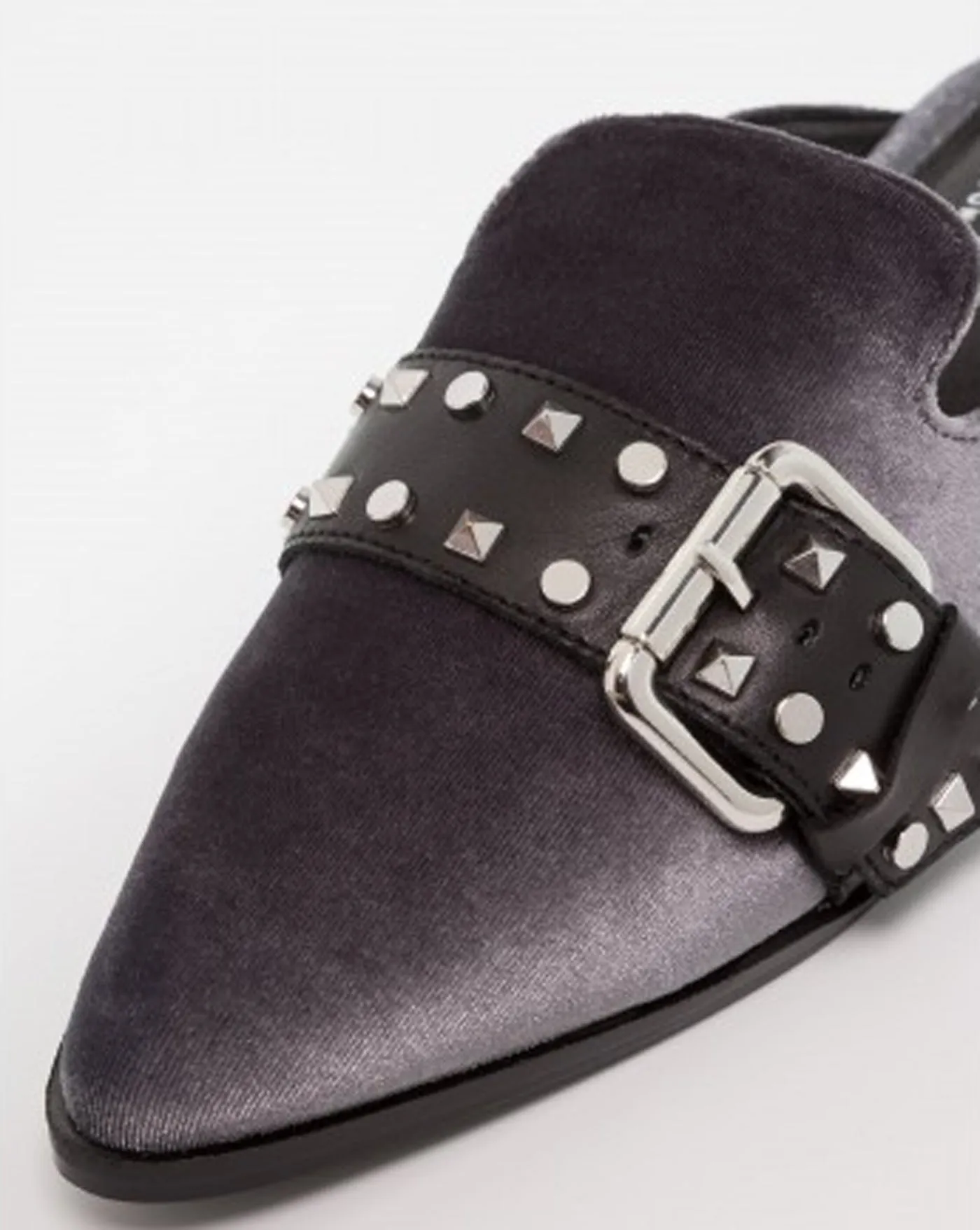 Grey Velvet Shellys Buckle Elon Mules Flats Metal Toe Slides Pointed London Global reach Verified