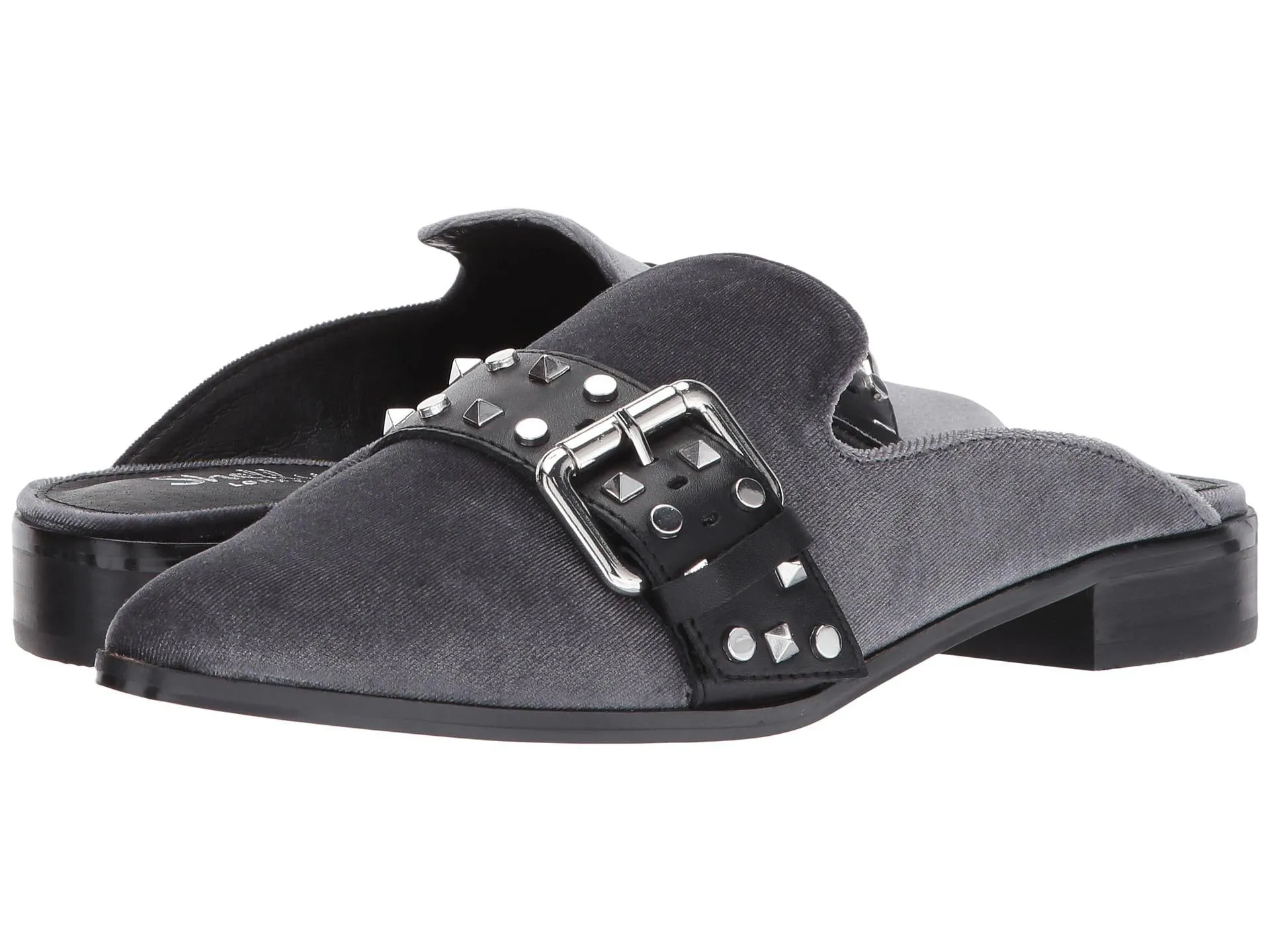 Grey Velvet Shellys Buckle Elon Mules Flats Metal Toe Slides Pointed London Global reach Verified