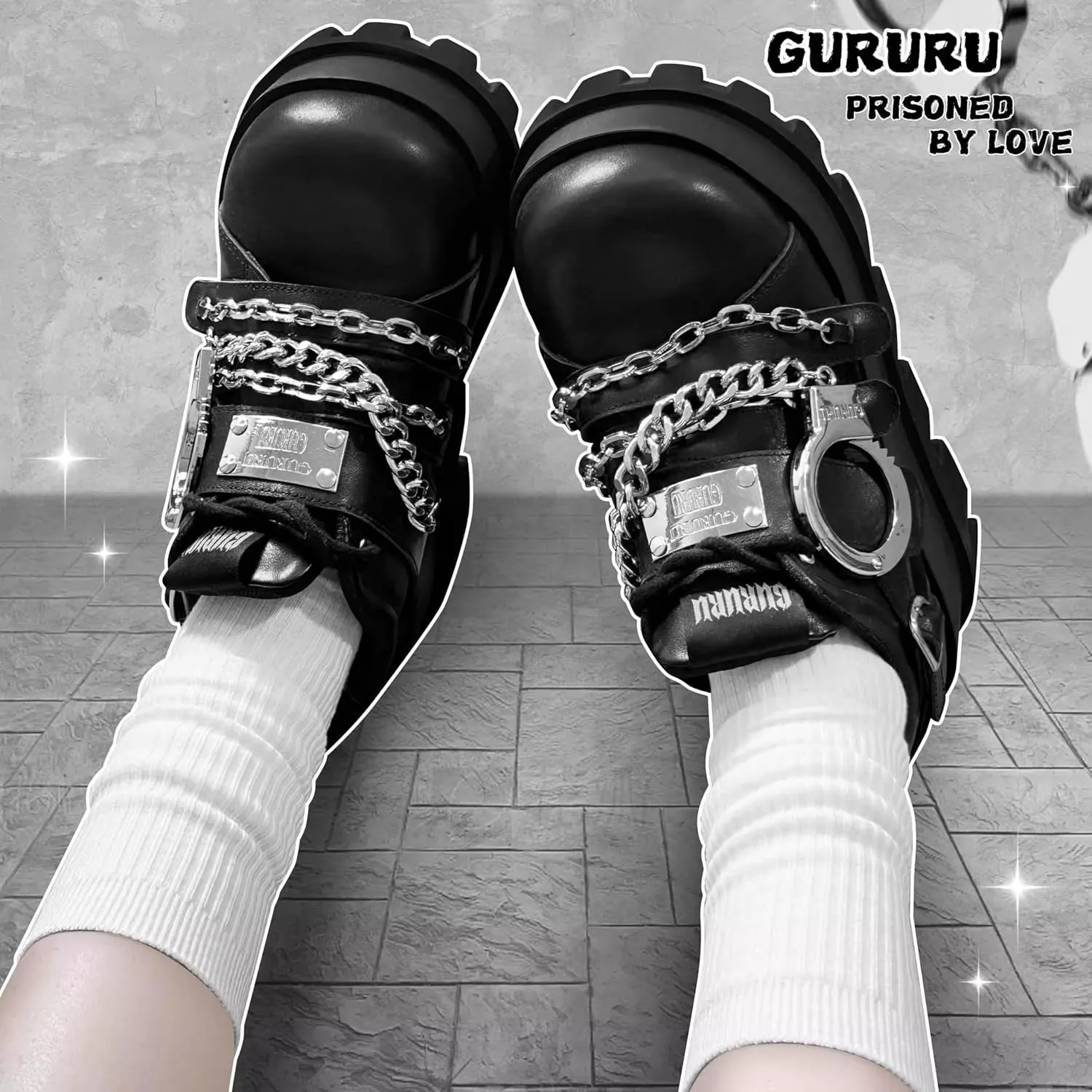 GURURU Women's Goth Boots Punk Black Metallic Goth Platform Chunky Ankle Boots Thick Sole Goth Boots Designer Shoes