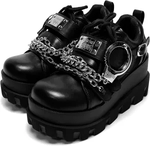 GURURU Women's Goth Boots Punk Black Metallic Goth Platform Chunky Ankle Boots Thick Sole Goth Boots Designer Shoes