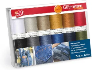 Gutermann Thread Set: Denim: 12 x 100m: Assorted Shades