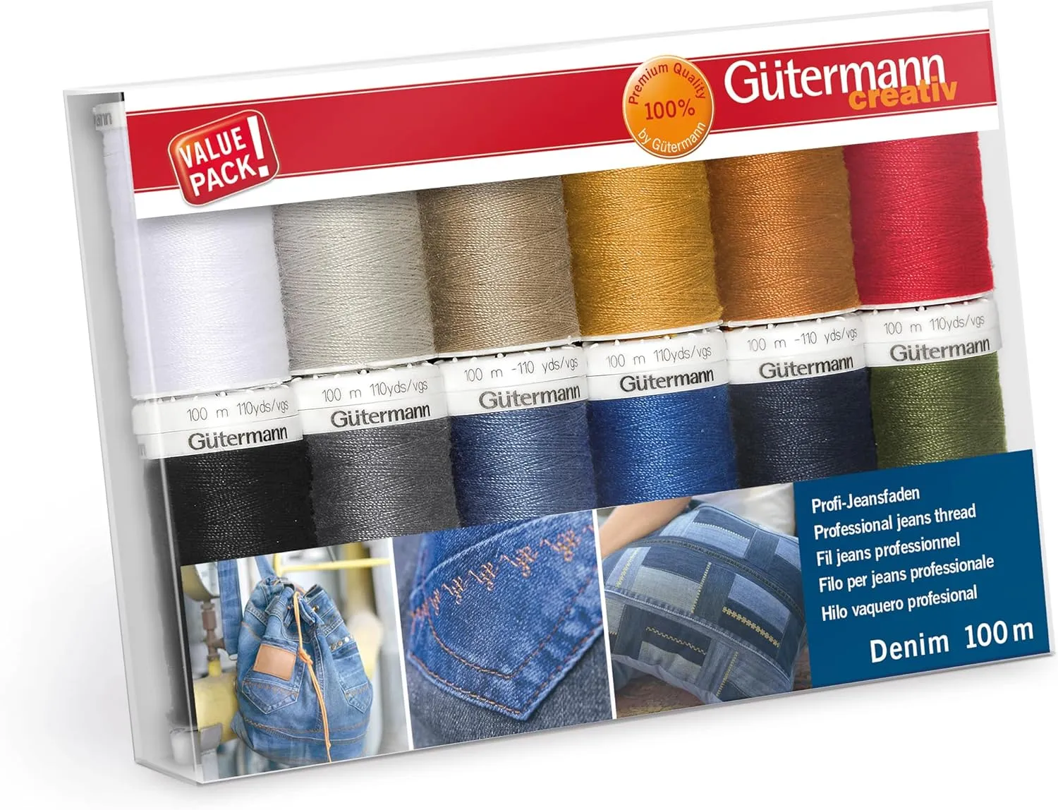 Gutermann Thread Set: Denim: 12 x 100m: Assorted Shades