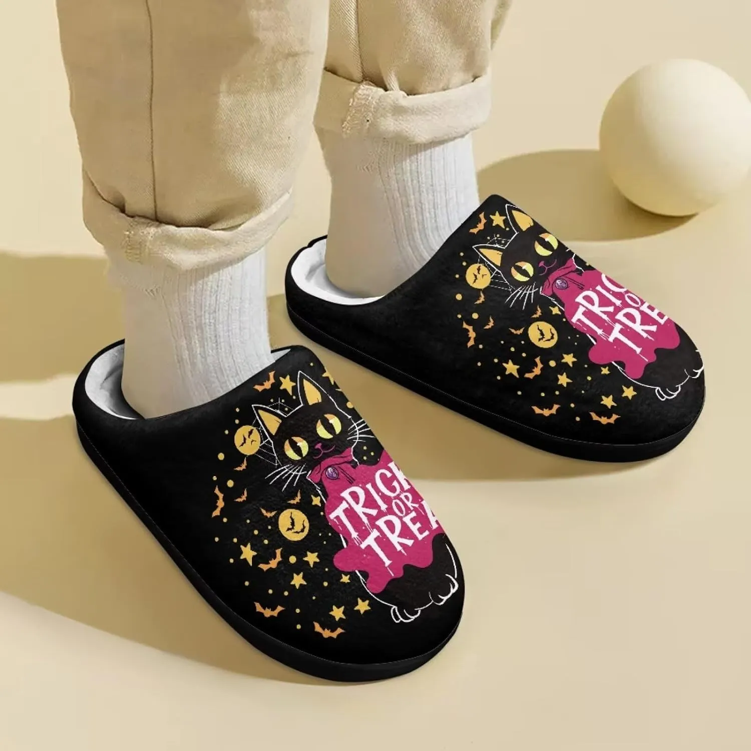 Halloween Plush Slippers for Kid Soft Slippers Floral Fluffy Fuzzy Slip-On Anti-Skid Outdoor Home Slipper for Kids