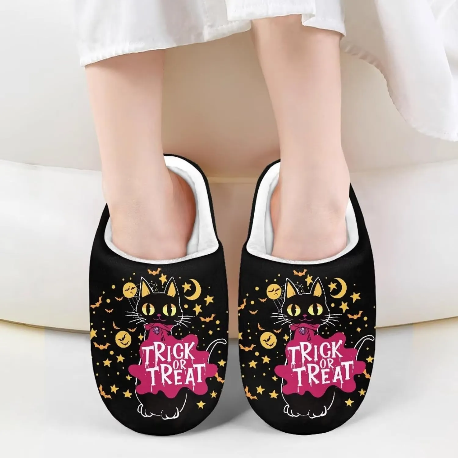 Halloween Plush Slippers for Kid Soft Slippers Floral Fluffy Fuzzy Slip-On Anti-Skid Outdoor Home Slipper for Kids
