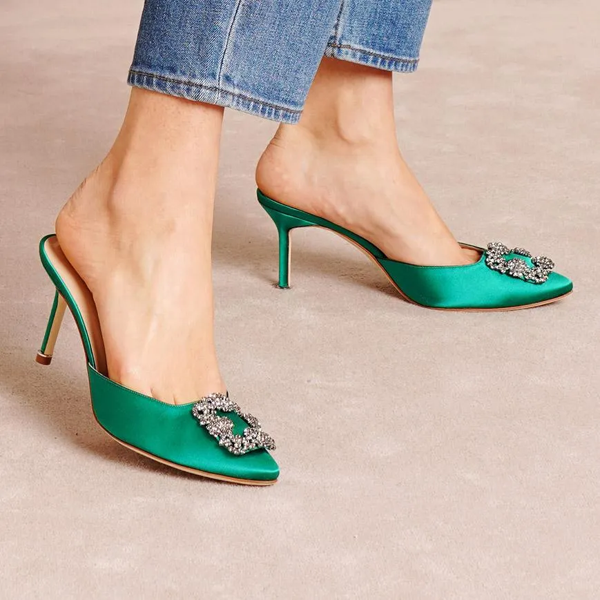 Hangisimu 70 emerald satin mules