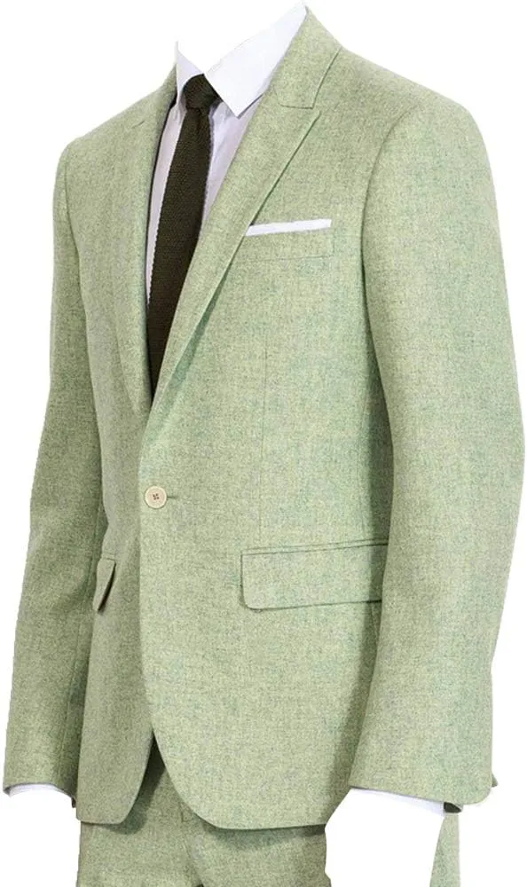 HBDesign Mens 2 Piece 1 Button Flat Collar Suits Yarn Green