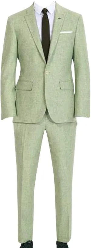 HBDesign Mens 2 Piece 1 Button Flat Collar Suits Yarn Green