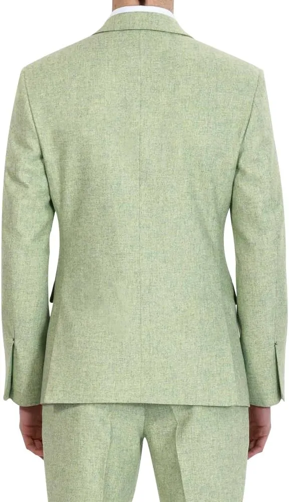 HBDesign Mens 2 Piece 1 Button Flat Collar Suits Yarn Green