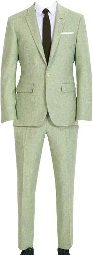HBDesign Mens 2 Piece 1 Button Flat Collar Suits Yarn Green