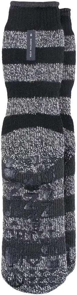 HEAT HOLDERS Mens Striped Non Slip Grip Indoor Fleece Lined Slipper Socks