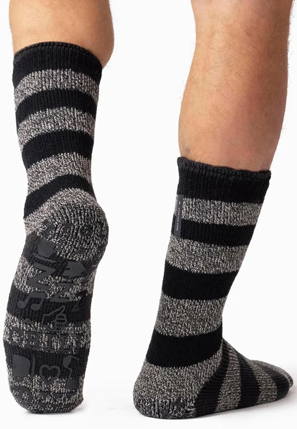HEAT HOLDERS Mens Striped Non Slip Grip Indoor Fleece Lined Slipper Socks
