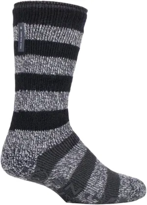 HEAT HOLDERS Mens Striped Non Slip Grip Indoor Fleece Lined Slipper Socks