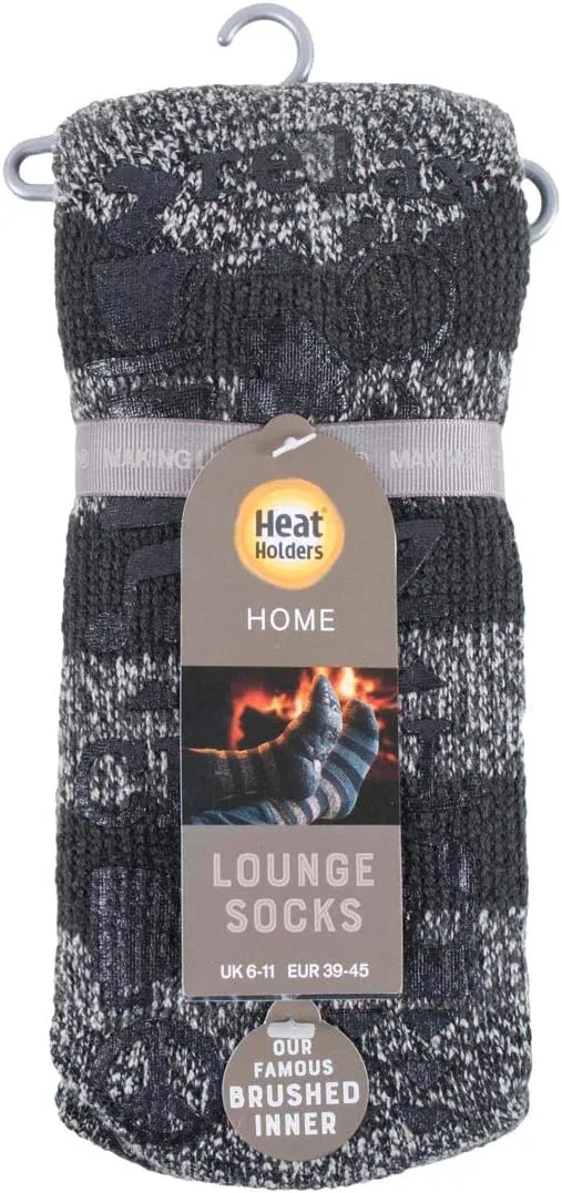 HEAT HOLDERS Mens Striped Non Slip Grip Indoor Fleece Lined Slipper Socks
