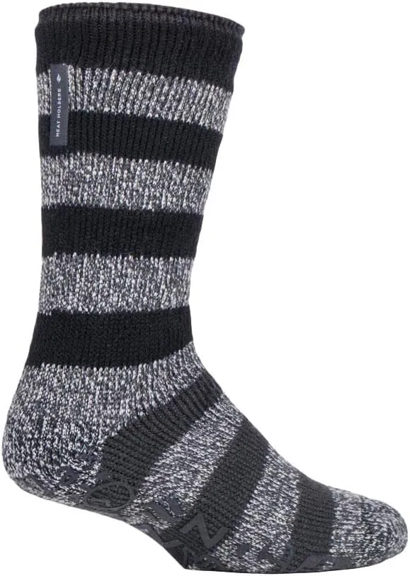 HEAT HOLDERS Mens Striped Non Slip Grip Indoor Fleece Lined Slipper Socks