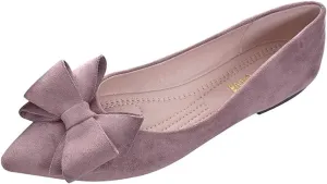 Hee grand Bow-Knot Ballet Flats Classic Pointed Toe Suede Dress Shoes Casual Comfort Slip-On Loafers Light Weight Walking Flats