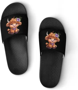 Highland Cow With Purple Flowers Scottish Farm Unisex Shower Shoes House Slippers Non-Slip Indoor Bathroom Shoes for Pool Beach 42 (260mm)