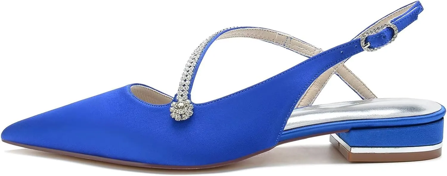 HNVAVQ Women's Flat Pumps Pointed Toe Flats Rhinestone Slingback Low Heel Wedding Shoes for Bride Prom Dress Shoes