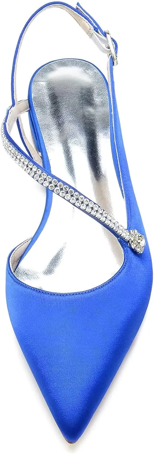 HNVAVQ Women's Flat Pumps Pointed Toe Flats Rhinestone Slingback Low Heel Wedding Shoes for Bride Prom Dress Shoes