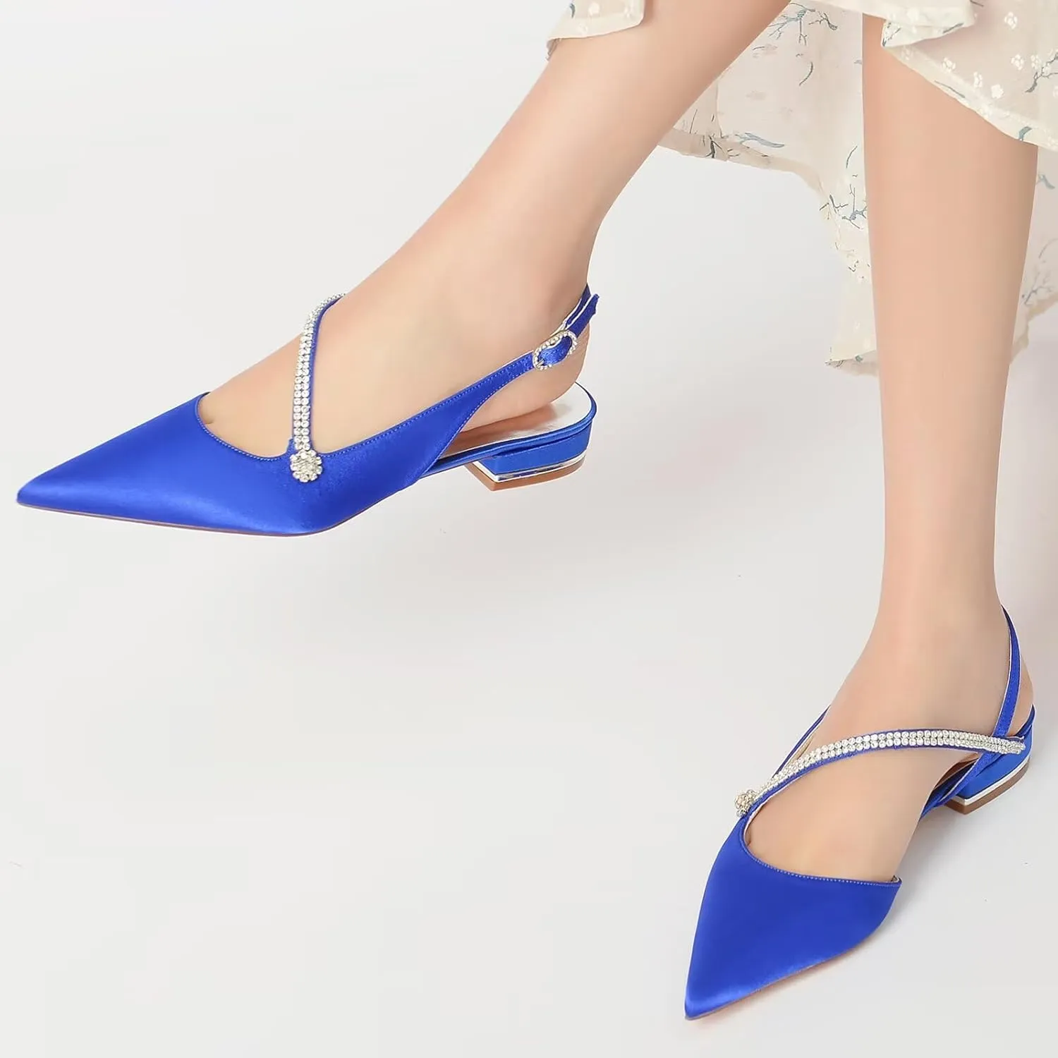 HNVAVQ Women's Flat Pumps Pointed Toe Flats Rhinestone Slingback Low Heel Wedding Shoes for Bride Prom Dress Shoes